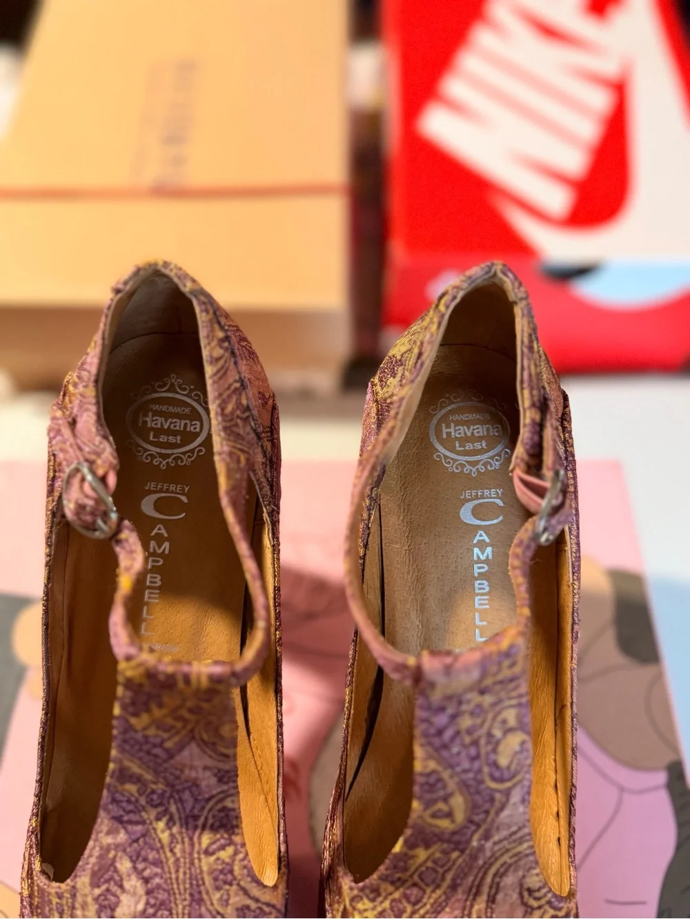 Jeffrey Campbell FOXY Purple Paisley Platform Peep-Toe Heels